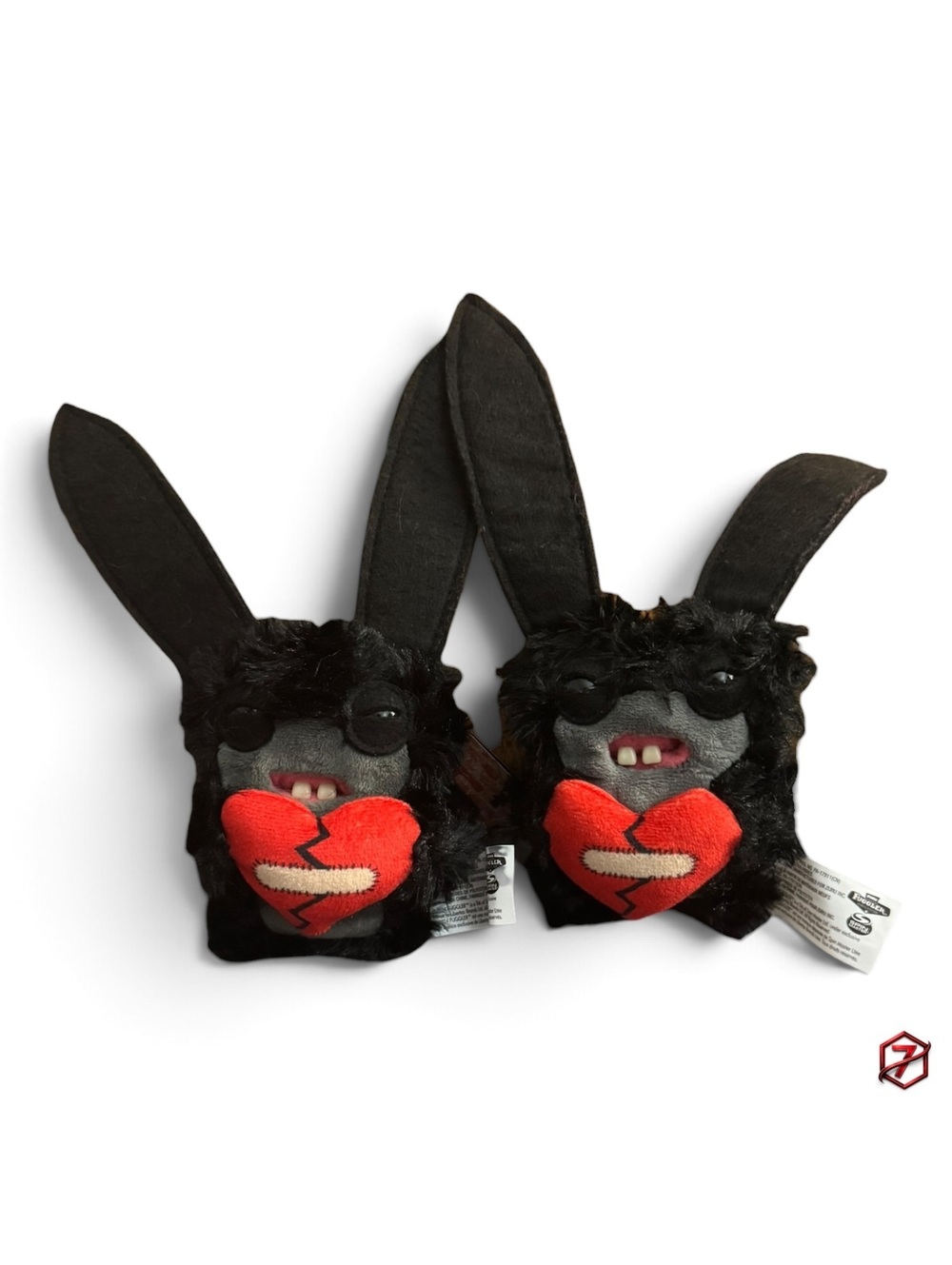 Fuggler Black Rabbit Broken Heart Plush Keyring Lot of 2 ZURU Love Bundle